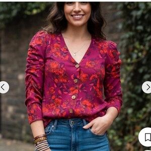 Maeve By Anthropologie Size Small Floral Button Blouse Vneck Purple